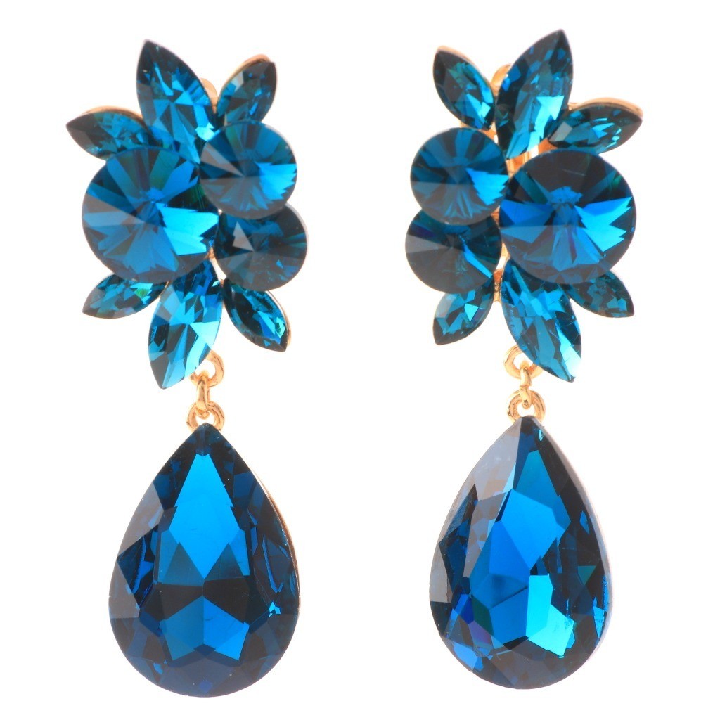 Gold Tone Metal Clip-On Earrings With Acrylic Jewelry Stone ER1373-ZBL