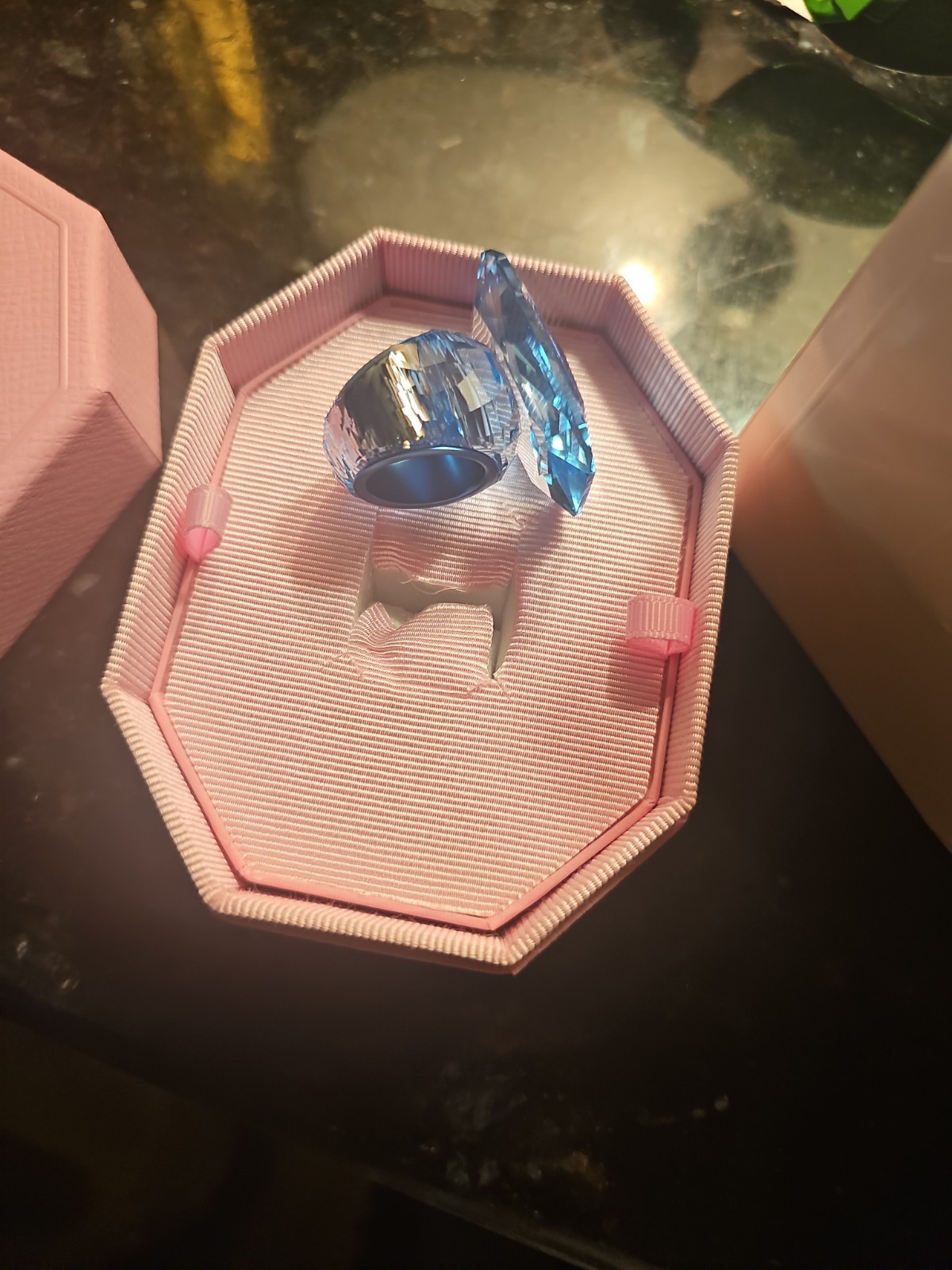 Swarovski Lucent cocktail ring Oversized crystal, Octagon cut, Blue 52 / 6USA