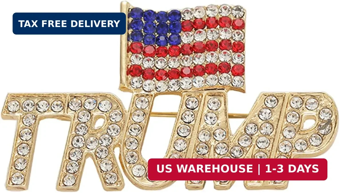 Crystal Trump Brooch with The USA Flag Word Brooch Pin Souvenir for United State