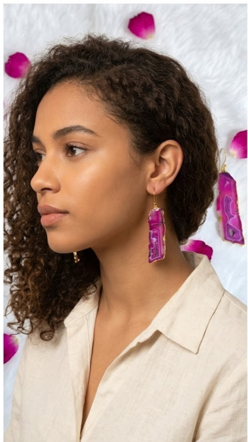 92 Cts. Natural Dyed Electroplated Pink Druzy Agate Earrings Jewelry-S23