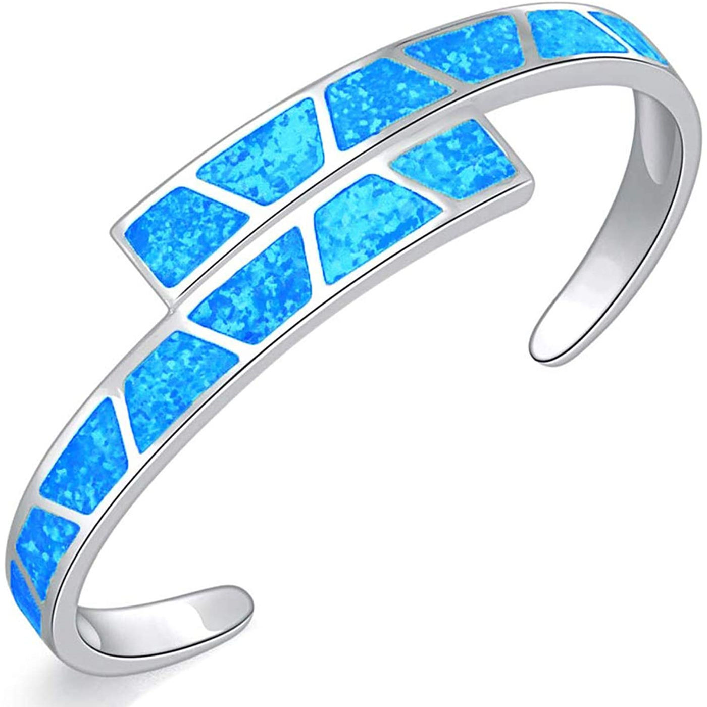 Blue Opal Double Layer Cuff Bangles 925 Sterling Sliver Jewelry For Women Girl