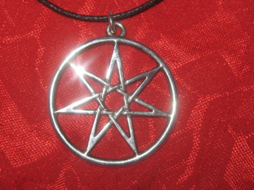 25MM SILVER WICCAN 7 POINTED FAIRY STAR HEPTAGRAM PAGAN CHARM PENDANT NECKLACE