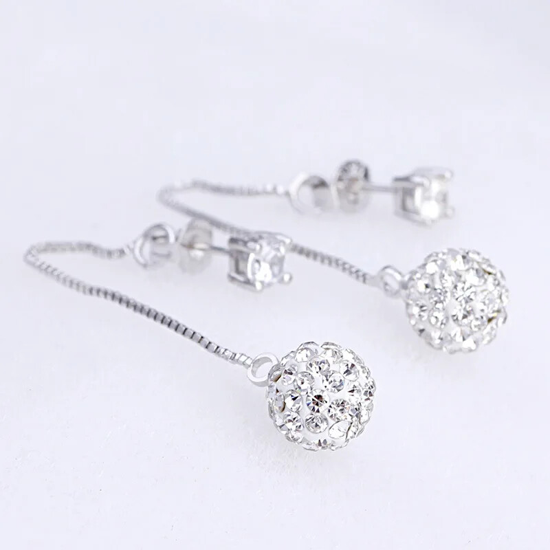 CHSHINE Shambhala Crystal 925 Sterling Silver Long Tassel Drop Earrings Jewelry