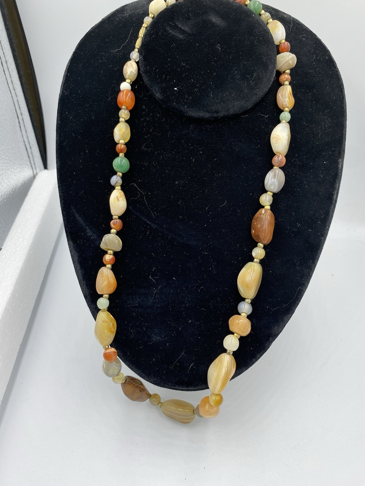 Vintage Polished Multi Color Gemstone Necklace 26″ w/Barrell Clasp