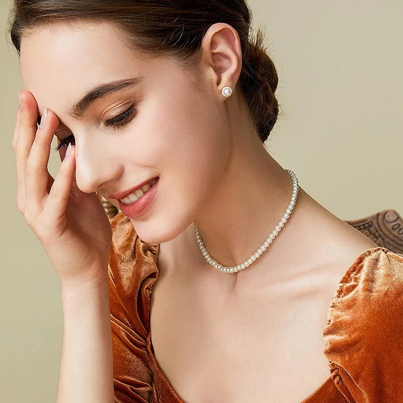 Faux Pearl Layered Collar Choker Necklace Women White Beaded Rope Jewelry