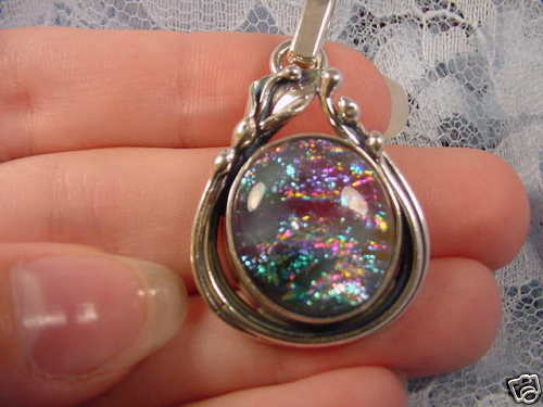 (#D-49), DICHROIC Fused GLASS Pendant JEWELRY Sterling silver