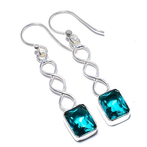 Paraiba Tourmaline Gemstone 925 Silver Plated Spiral Earring 1.79″ T88