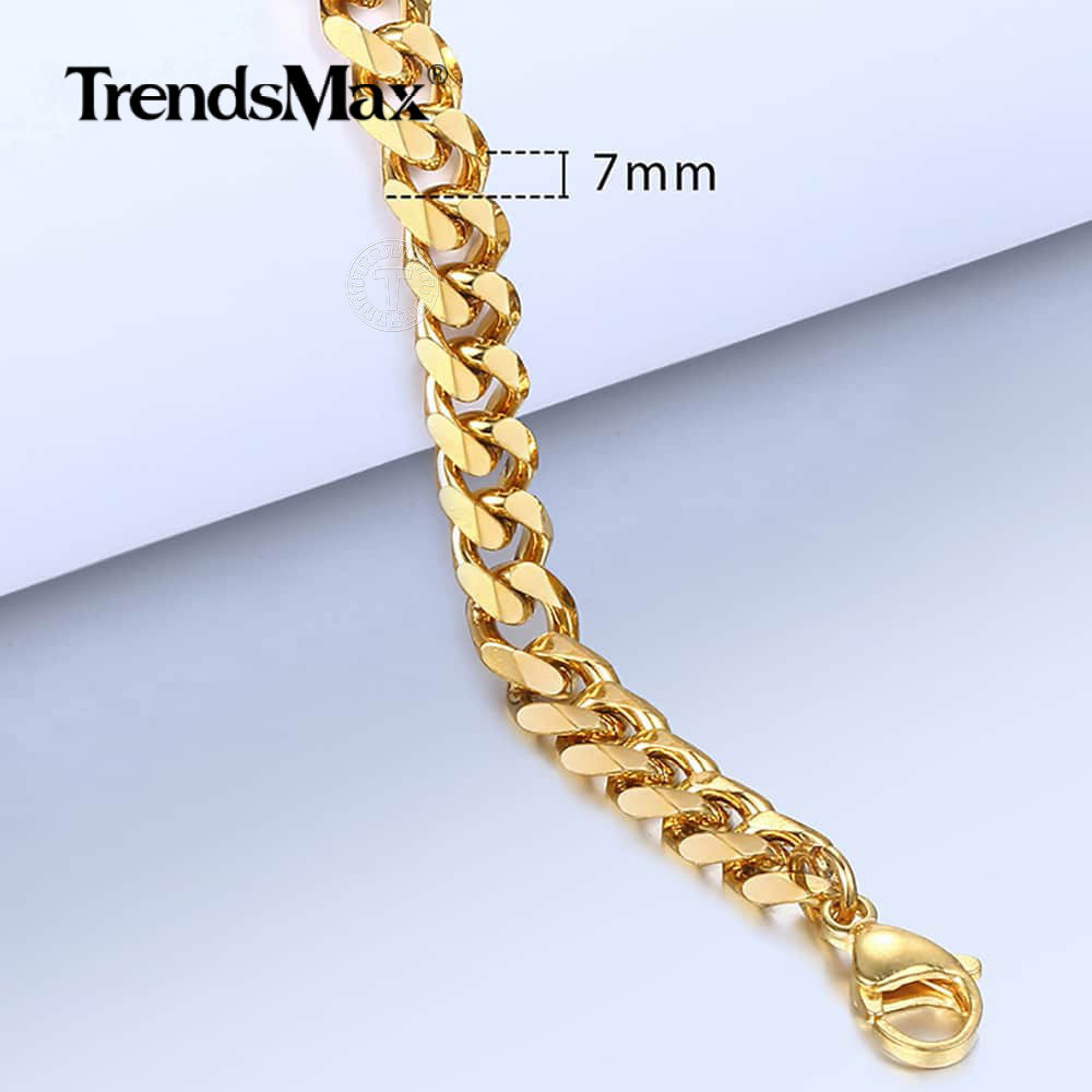 7mm 7-11″ Gold Plated Curb Link Anklet Bracelet Mens Womens Chain Jewelry Gift