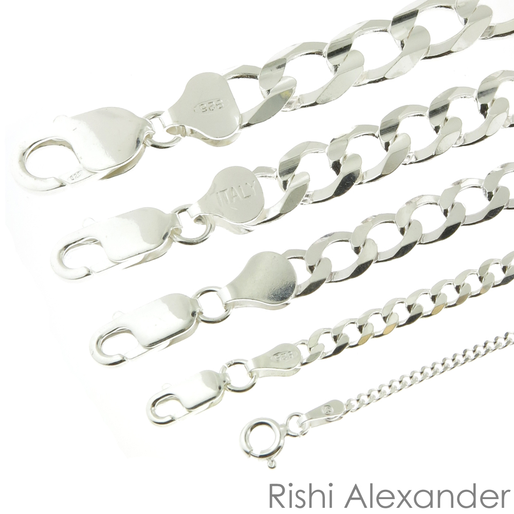925 Sterling Silver Curb Cuban Mens Womens Chain Bracelet .925 Italy All Sizes
