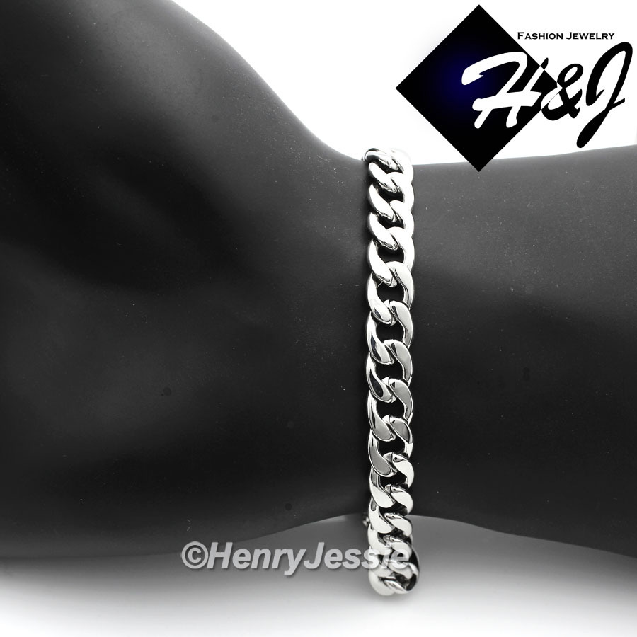 7.5″–11″MEN WOMEN Stainless Steel 6mm Silver Cuban Curb Link Chain Bracelet
