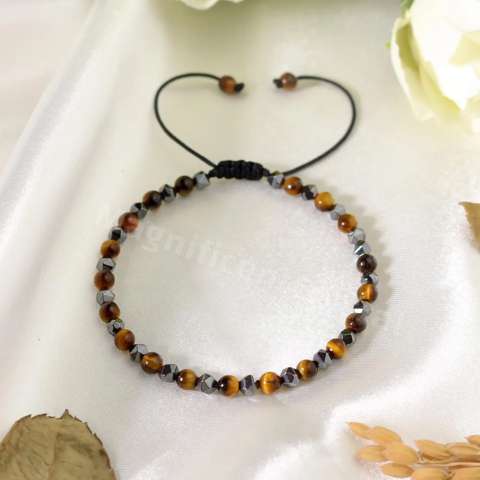 Dainty Protection Bracelet Tiger’s Eye Hematite Obsidian Healing Energy Jewelry