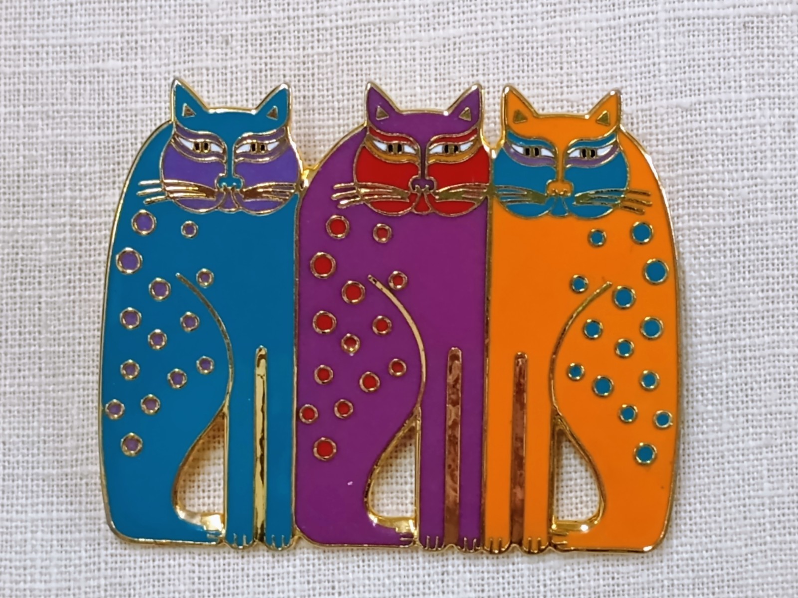 Laurel Burch Siamese Cats Brooch Pin Enamel Gold Tone Art Jewelry 2 Inch