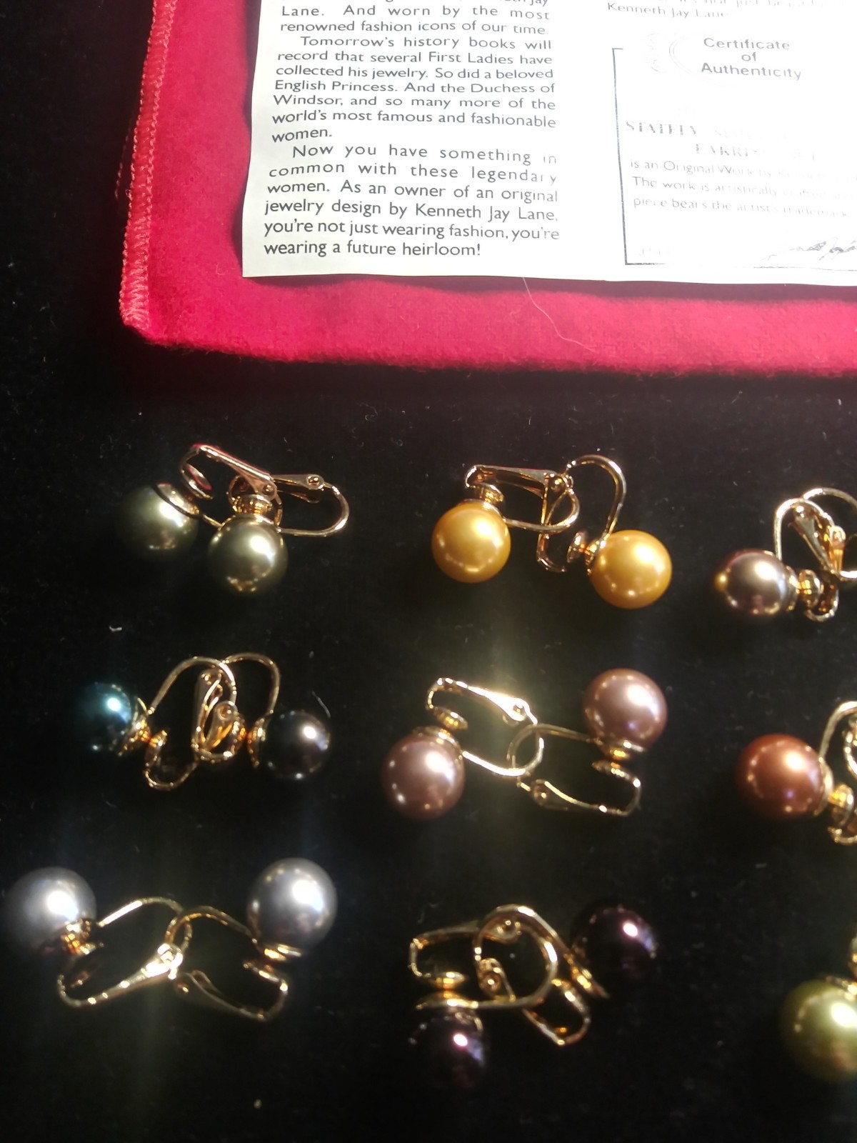 KENNETH JAY LANE KJL 9 Pairs Simulated Pearl Clip-on Earrings w/folded bag