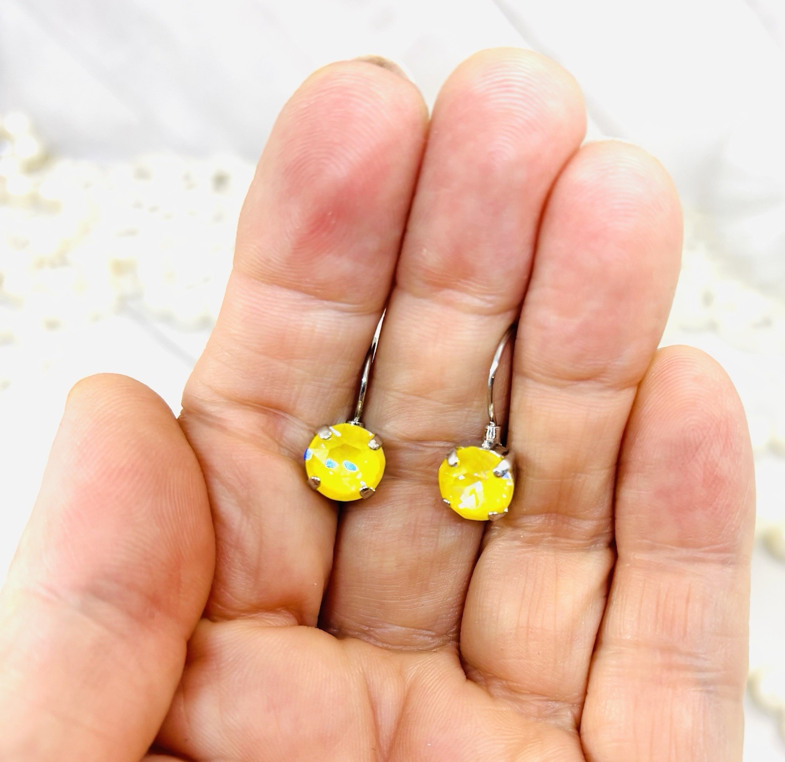 8mm Shiny Silver Plated Sunshine Yellow Neon Delite Cup Chain Drop Earrings
