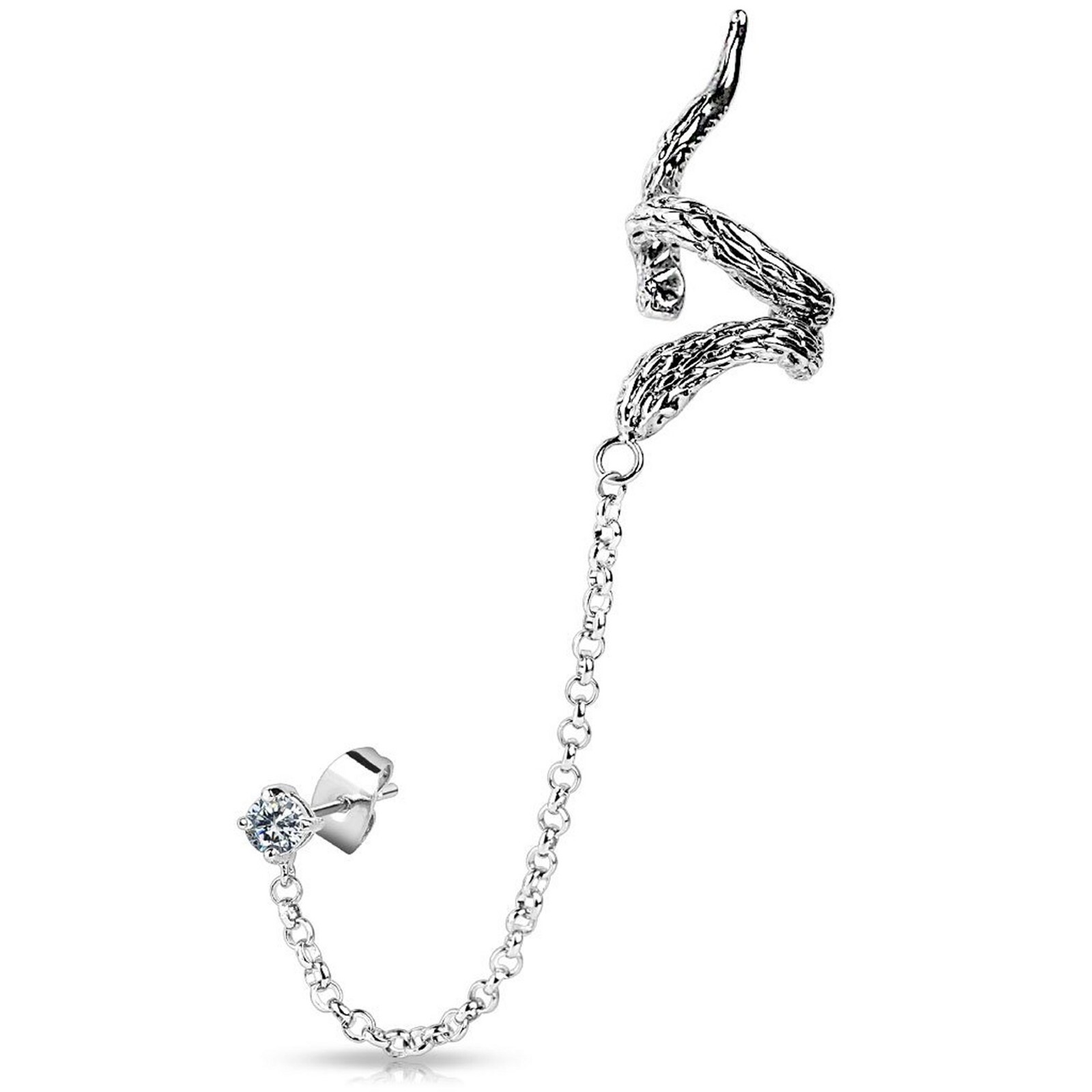 Snake Ear Cuff Chain to Lobe Post Stud Stainless Steel Cosplay Larp Earring