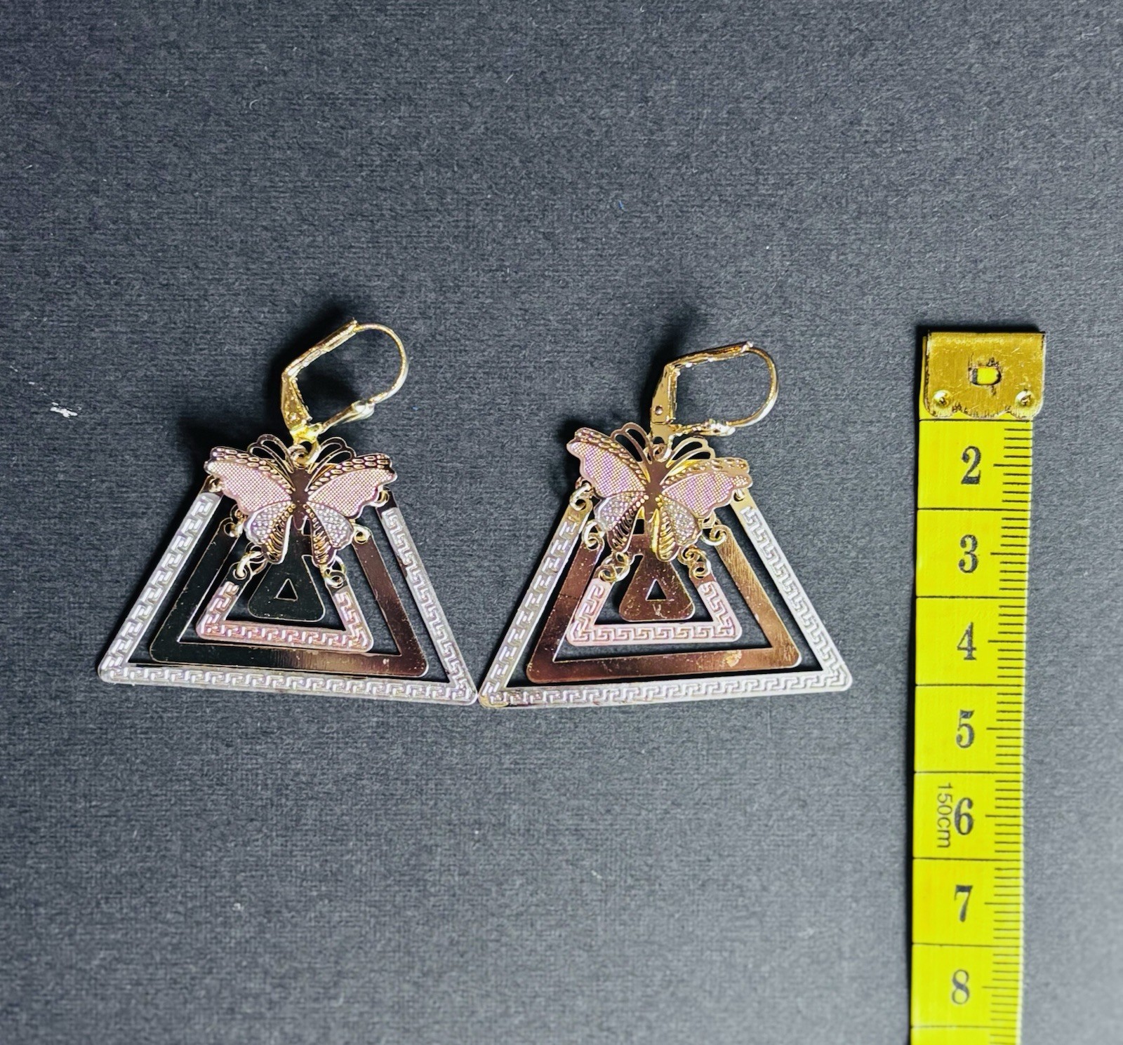 Highest Quality Rose White Yellow Triangle Shapes Butterfly Gold Filled Earrings