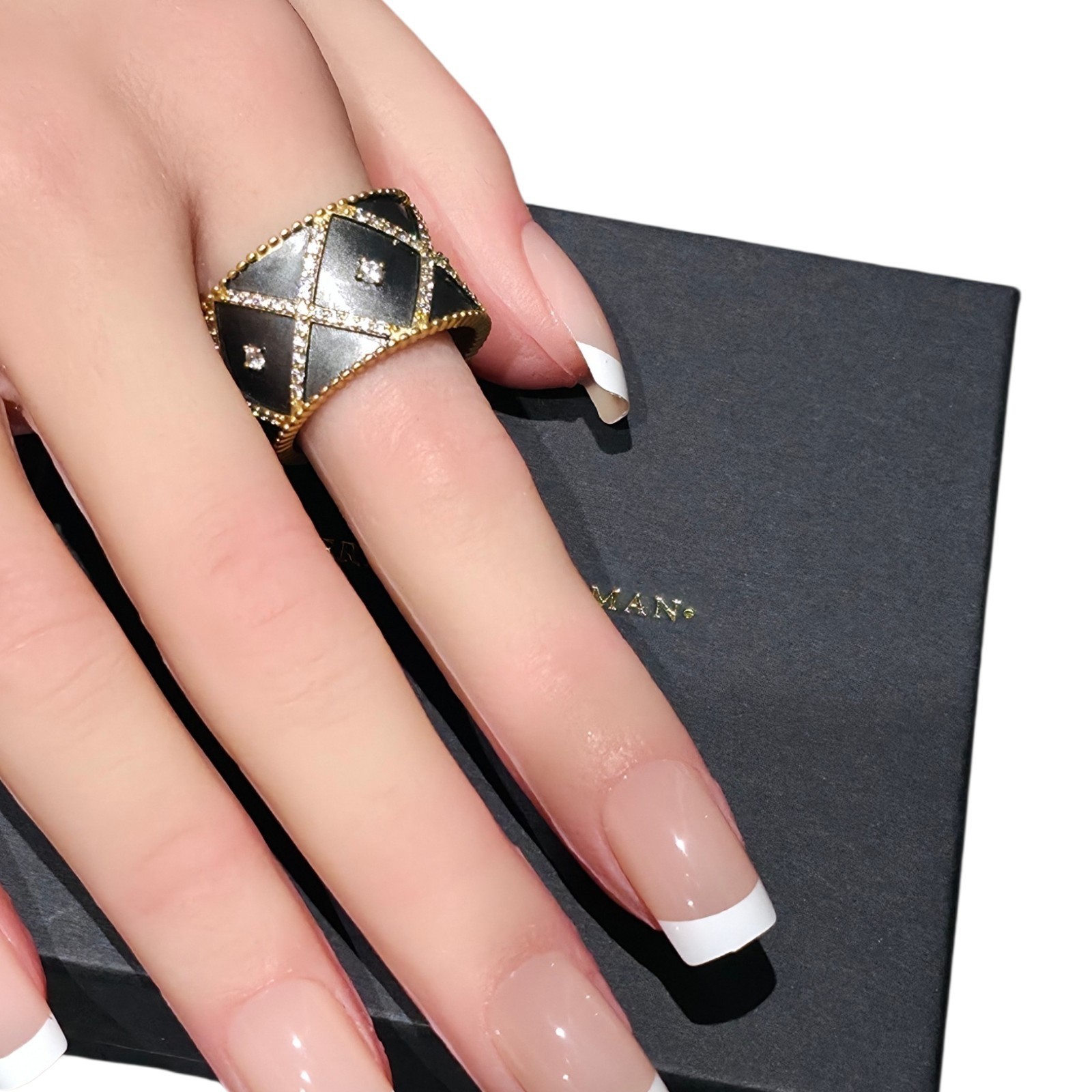 Freida Rothman All-Time Favorite Cigar Band Ring Black Gold Tone CZ Statement R