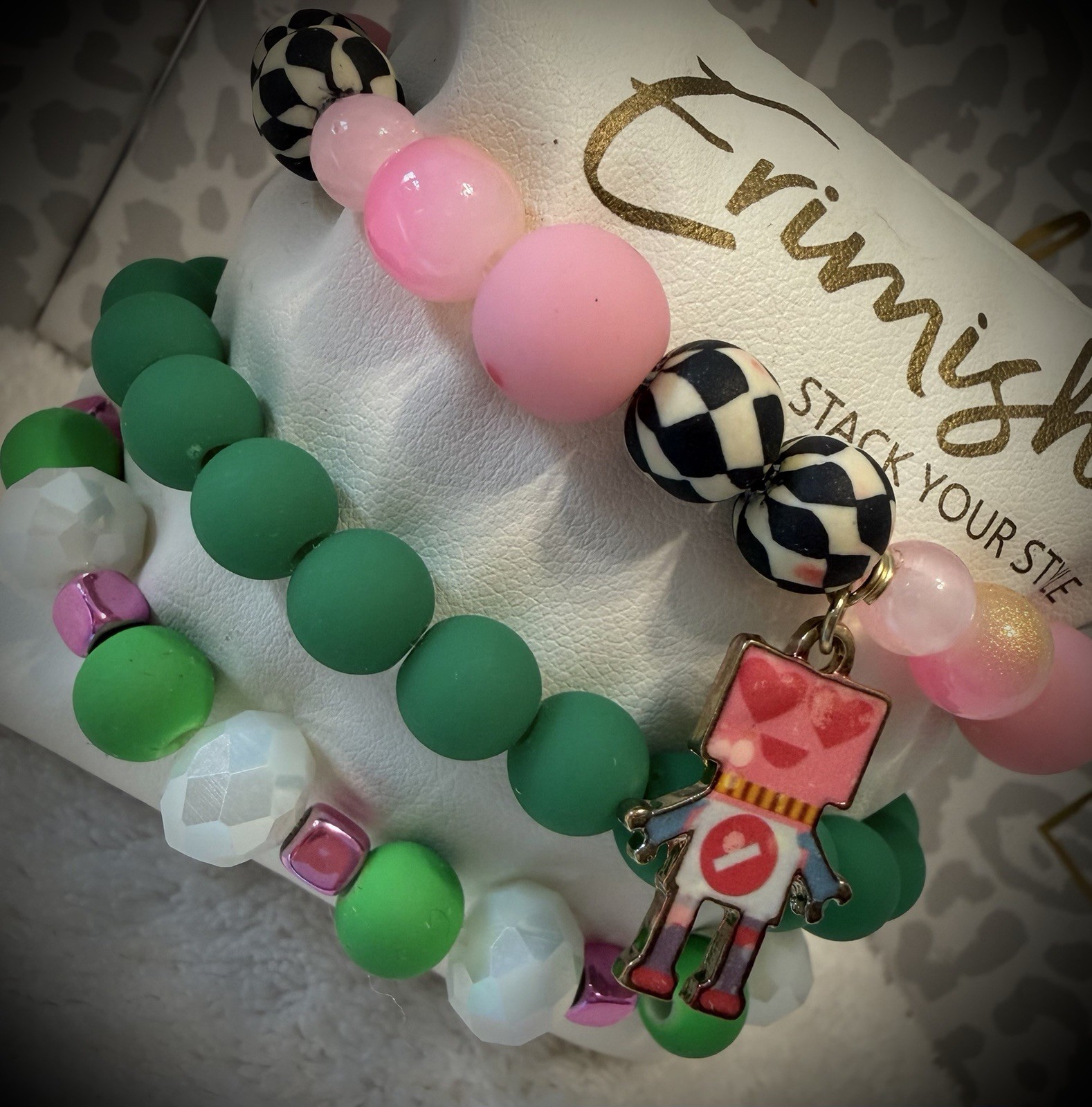NEW! ERIMISH BRACELET- Maroon Bead & Black Stone With Glitterball