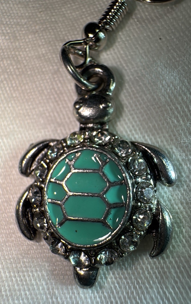 Sea Turtle Pair Earrings Set Silver Color 1.5” Long