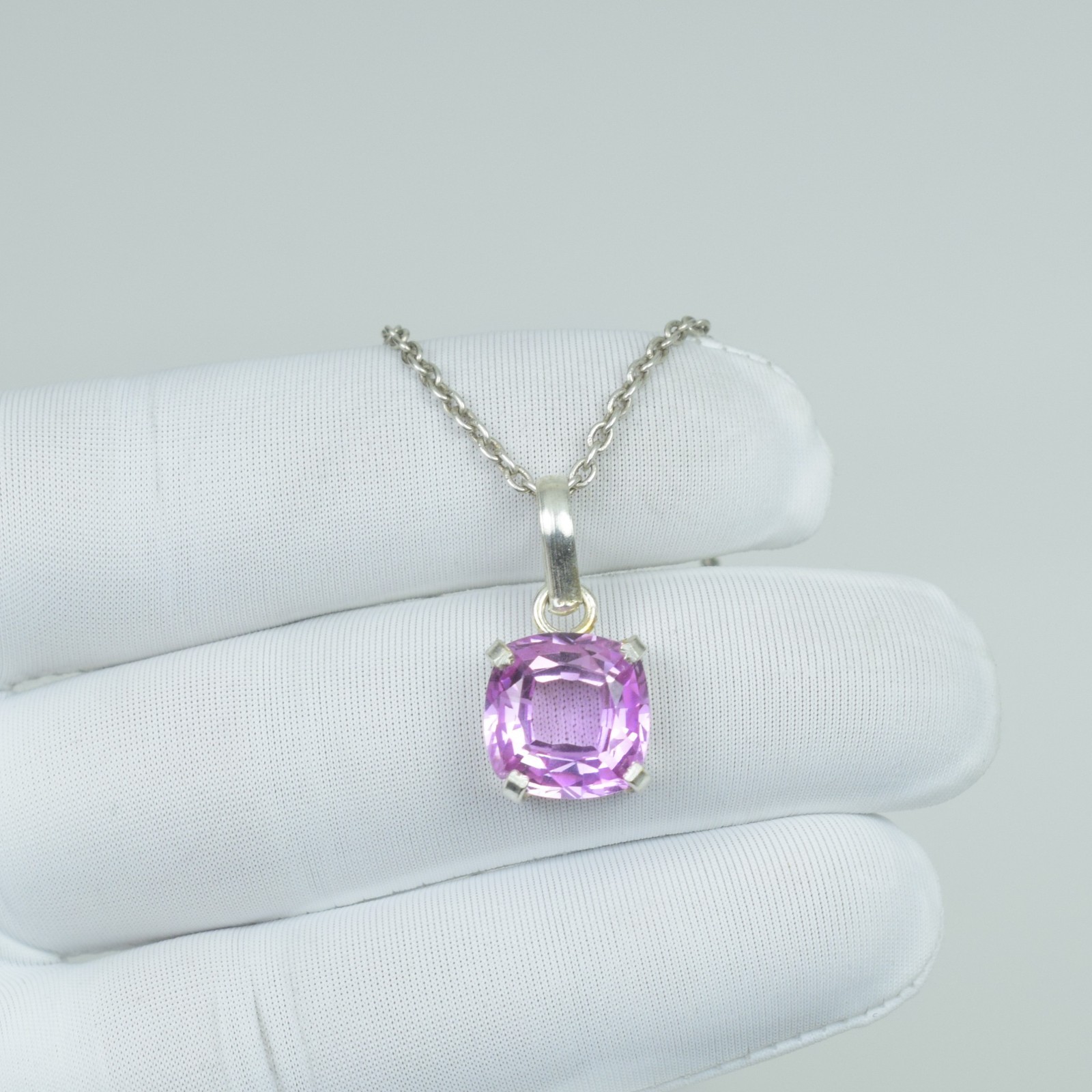 Cushion Shape 925 Sterling Silver Necklace, Pink Kunzite Beautiful Pendant,