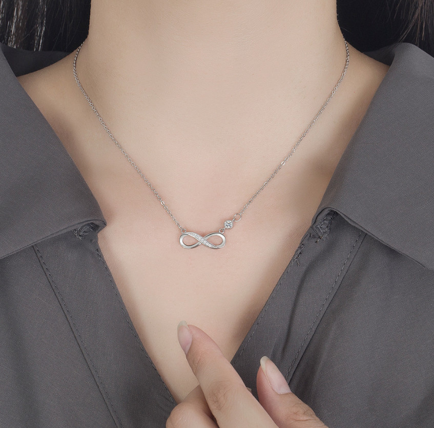 925 Sterling Silver Plated Infinity 8 CZ Pendant Necklace Choker Women Gift D12