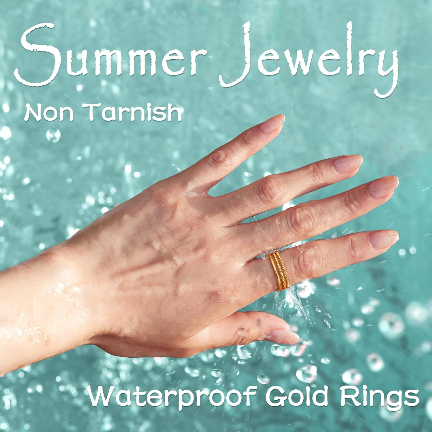 Gold Rings for Women Non Tarnish, Dainty 14K Gold Plated Stackable Thin Thumb Ri