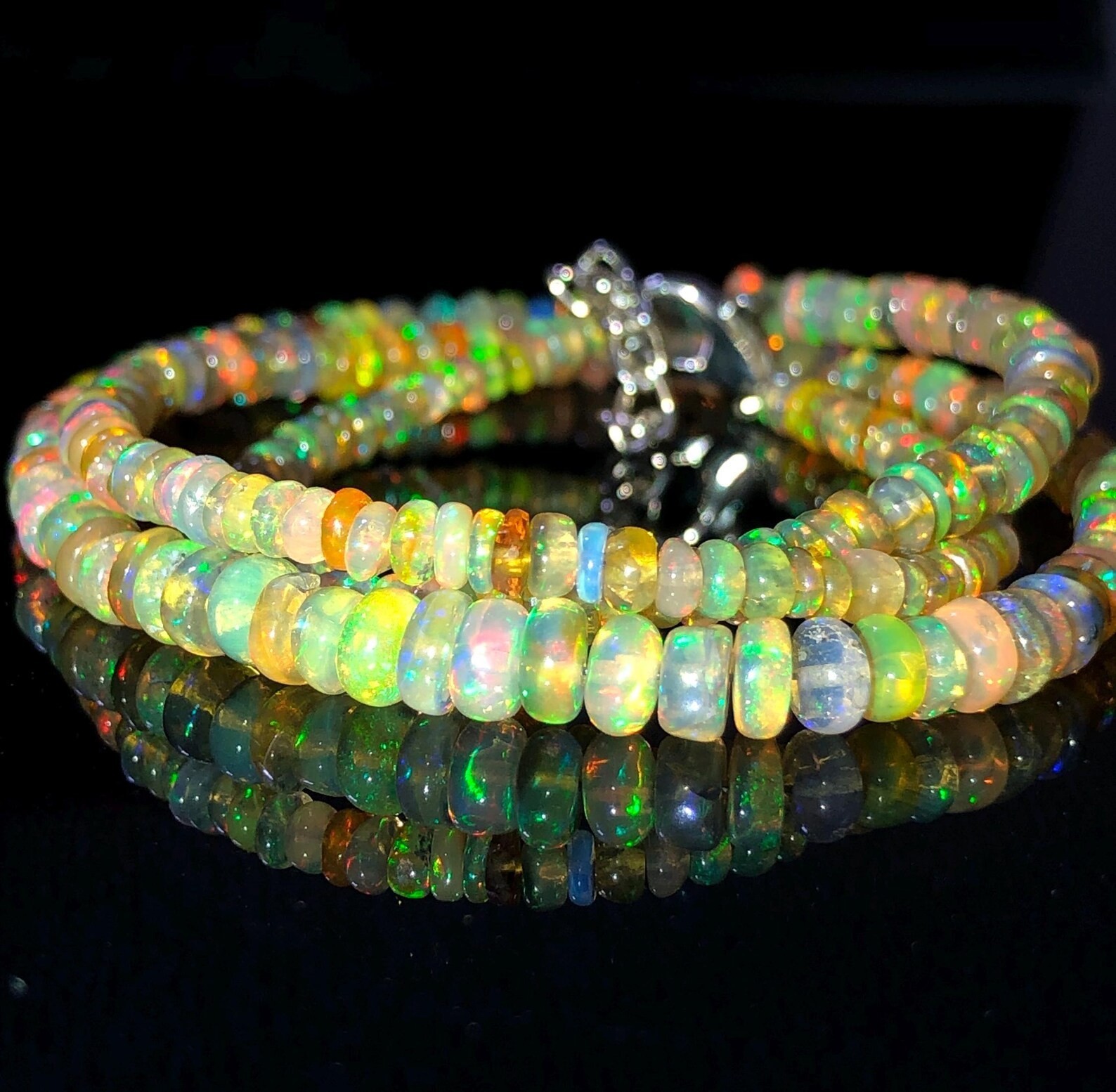 Natural Ethiopian Fire Opal Rondelle Beads Necklace, 16 Inch Strand (34 Ct)