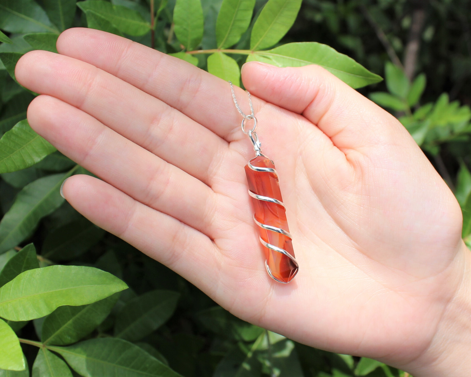 Carnelian Spiral Wrapped Point Pendant / Necklace (Carnelian Point Pendant)