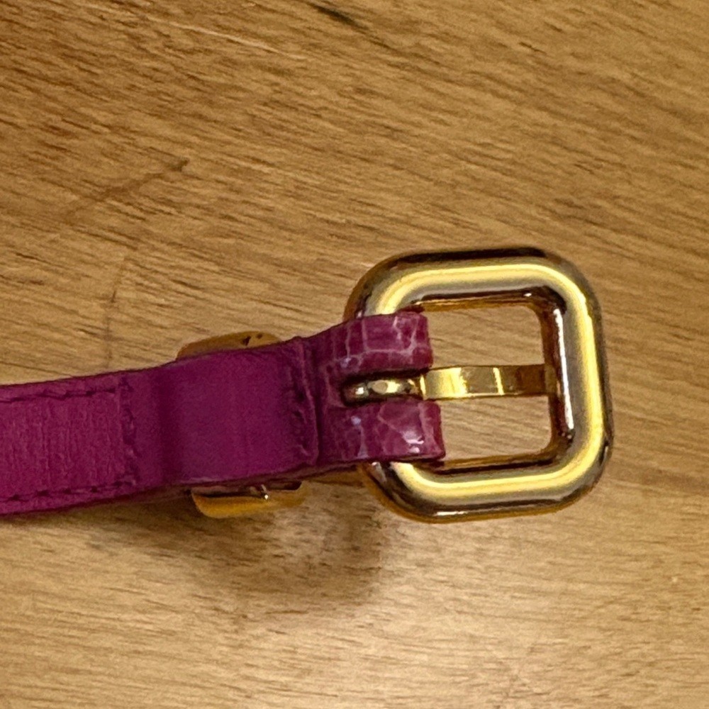 Miu Miu Pink Crackle Leather Bracelet Gold Buckle Heart Charm 6.5-7.5″