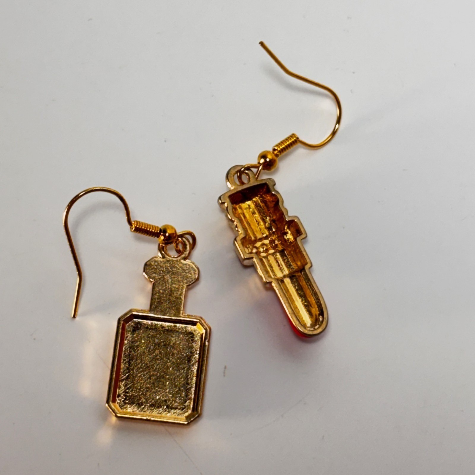 Fashion Earring Lipstick Perfume Gold Tone Rhinestones Charms