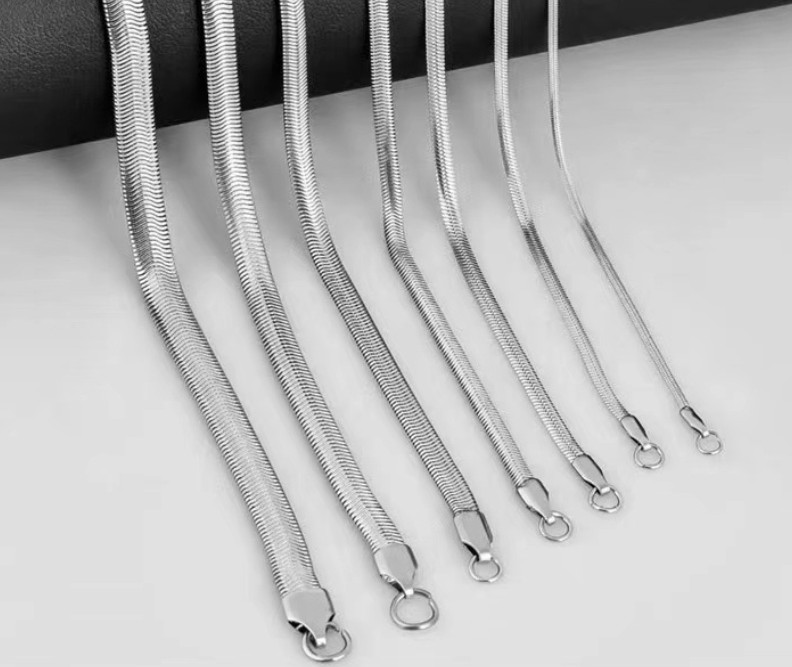 1.6-8mm Stainless Steel Flat Snake Chain Necklace Women Men Link Jewelry 18-36”