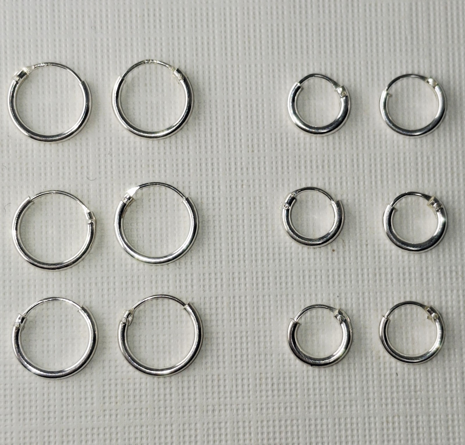 6 Pairs 8 mm & 10 mm Hoop Earrings Sterling Silver, Wire-in-Tube Closure