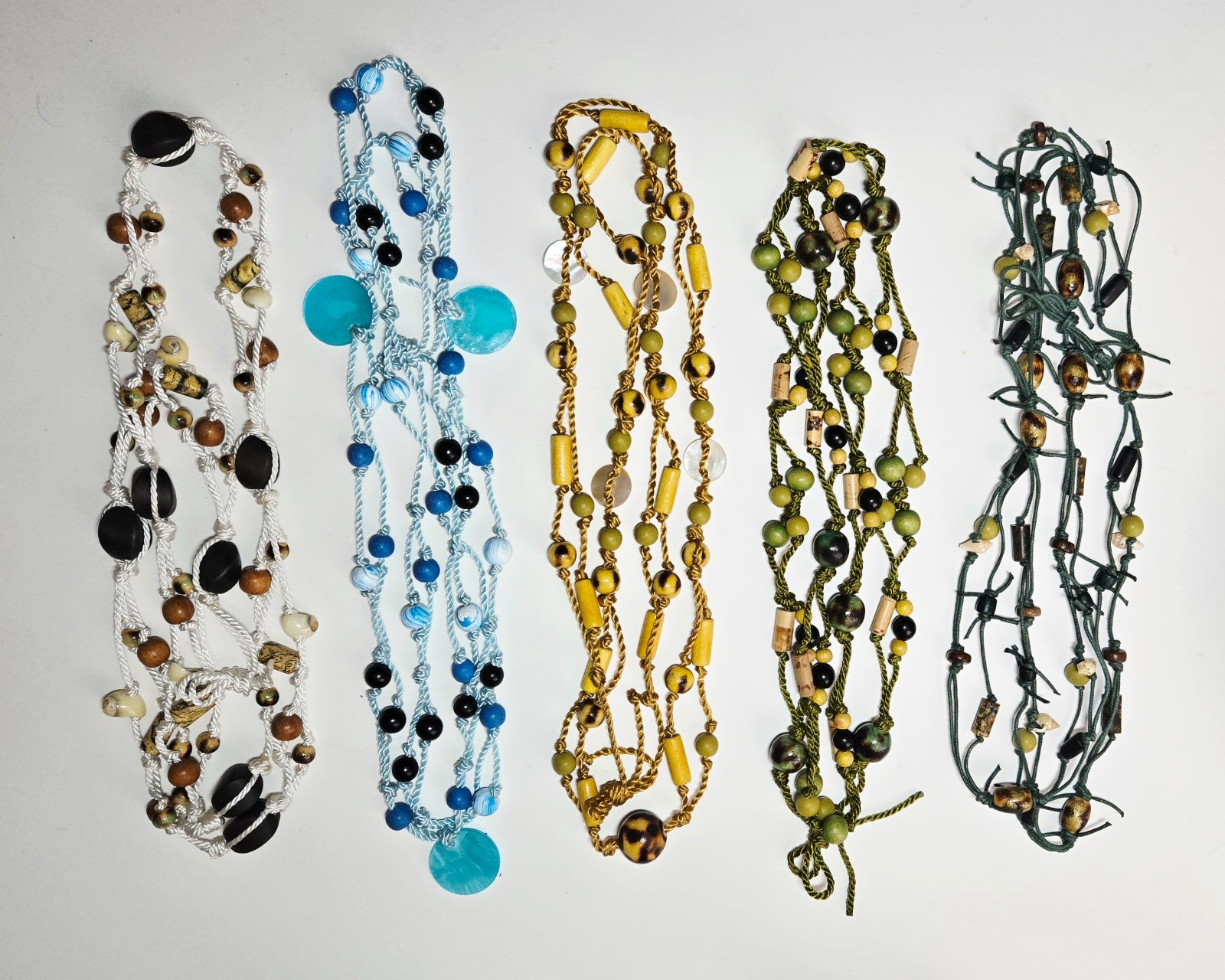 Boho Beaded Necklace Bulk Lot 20 pcs Handmade Cord Wood Bead Long Necklace Natur