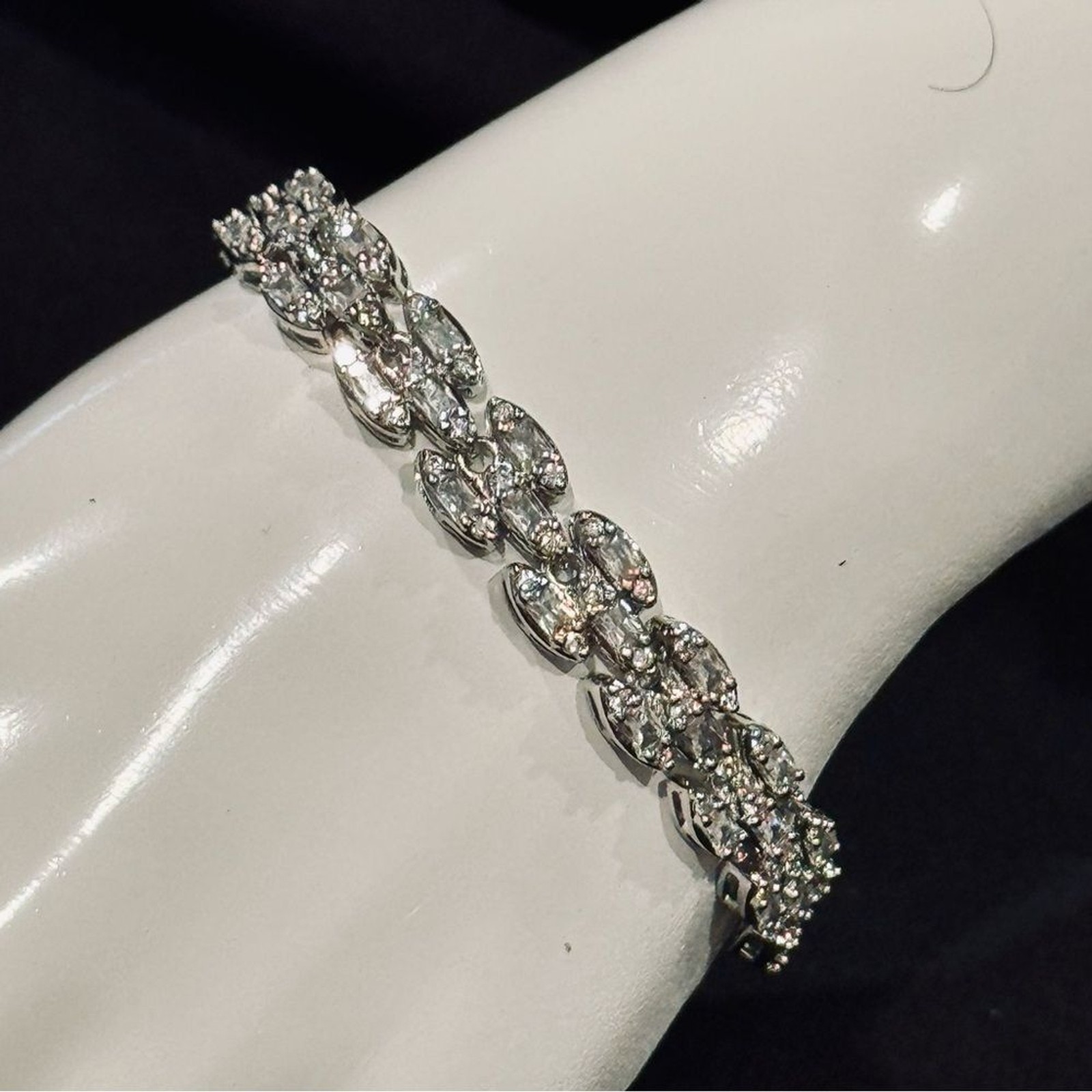 Boutique VVS CZ SS Plated Stainless Steel Marquise Link Tennis Bracelet 5.75in