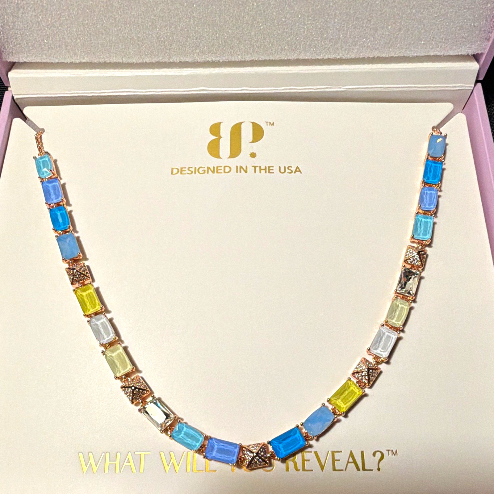BP Moments Collected Rose Gold Plated Multicolor Crystal Bar Necklace NK15083