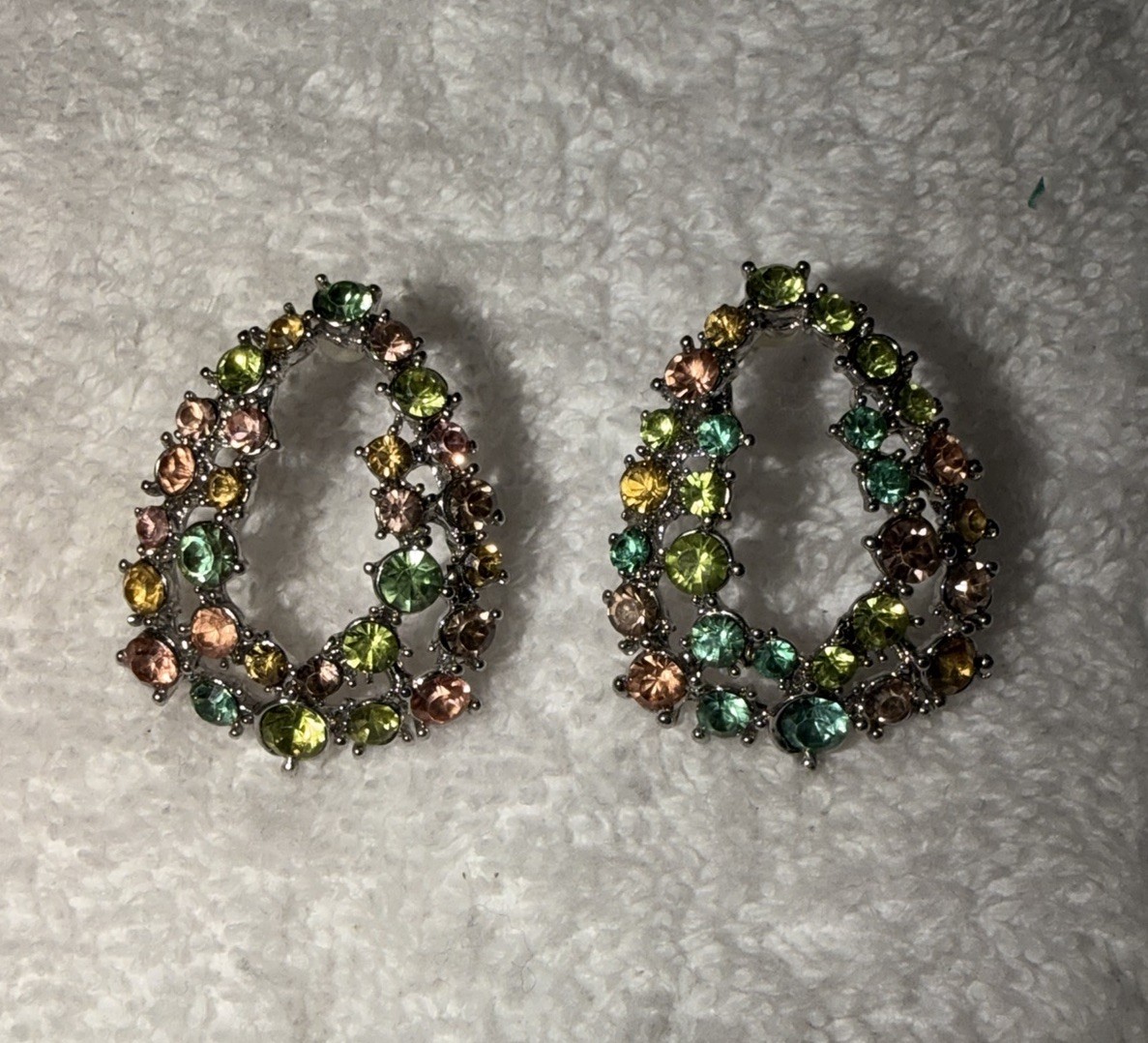 Multicolor Rhinestone Open Teardrop Statement Earrings Pastel Crystal Post Earri