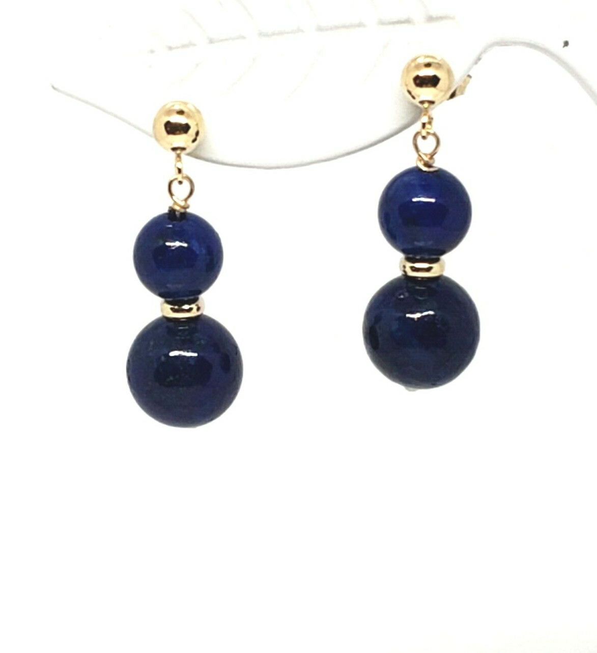 14k Yellow Gold Natural Lapis Lazuli drop dangle earrings