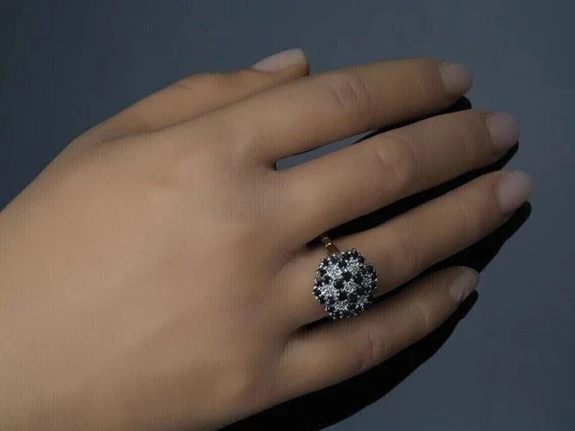 2Ct Round Cut Lab Created Black Diamond Cluster Wedding Ring 14K Two Gold Plated