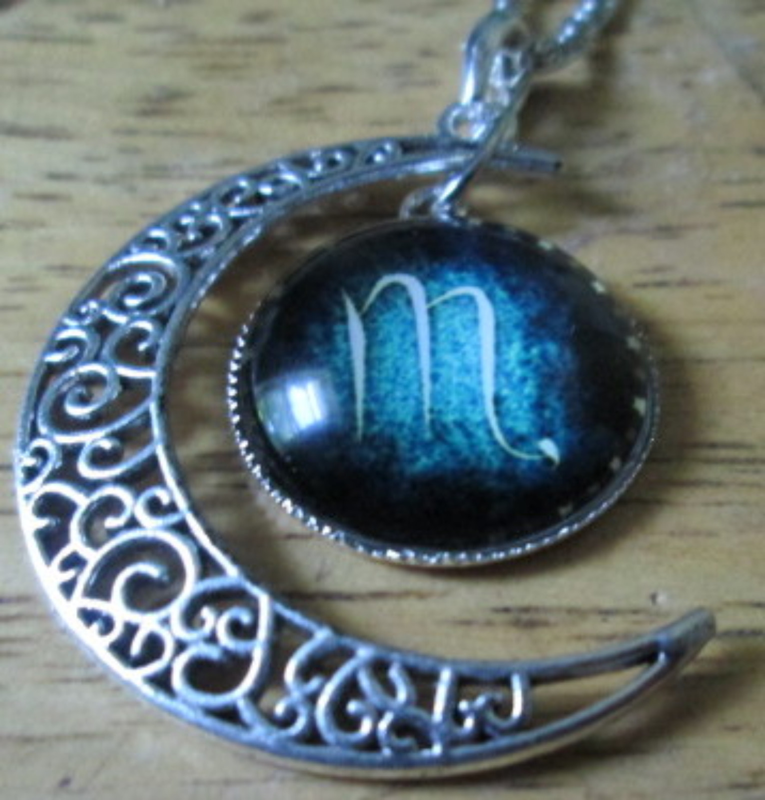 Silver Plated Crescent Pendant Necklace Zodiac symbols astrological Astrology