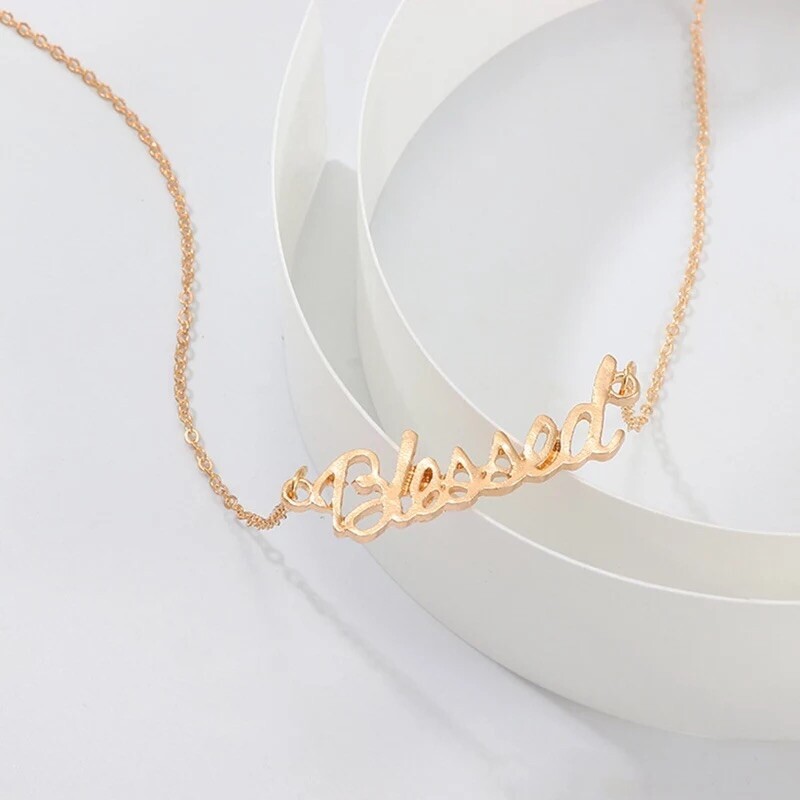 BLESSED Word Cross Faith Wish Pendant Necklace Gold Plated Christian Gift N179