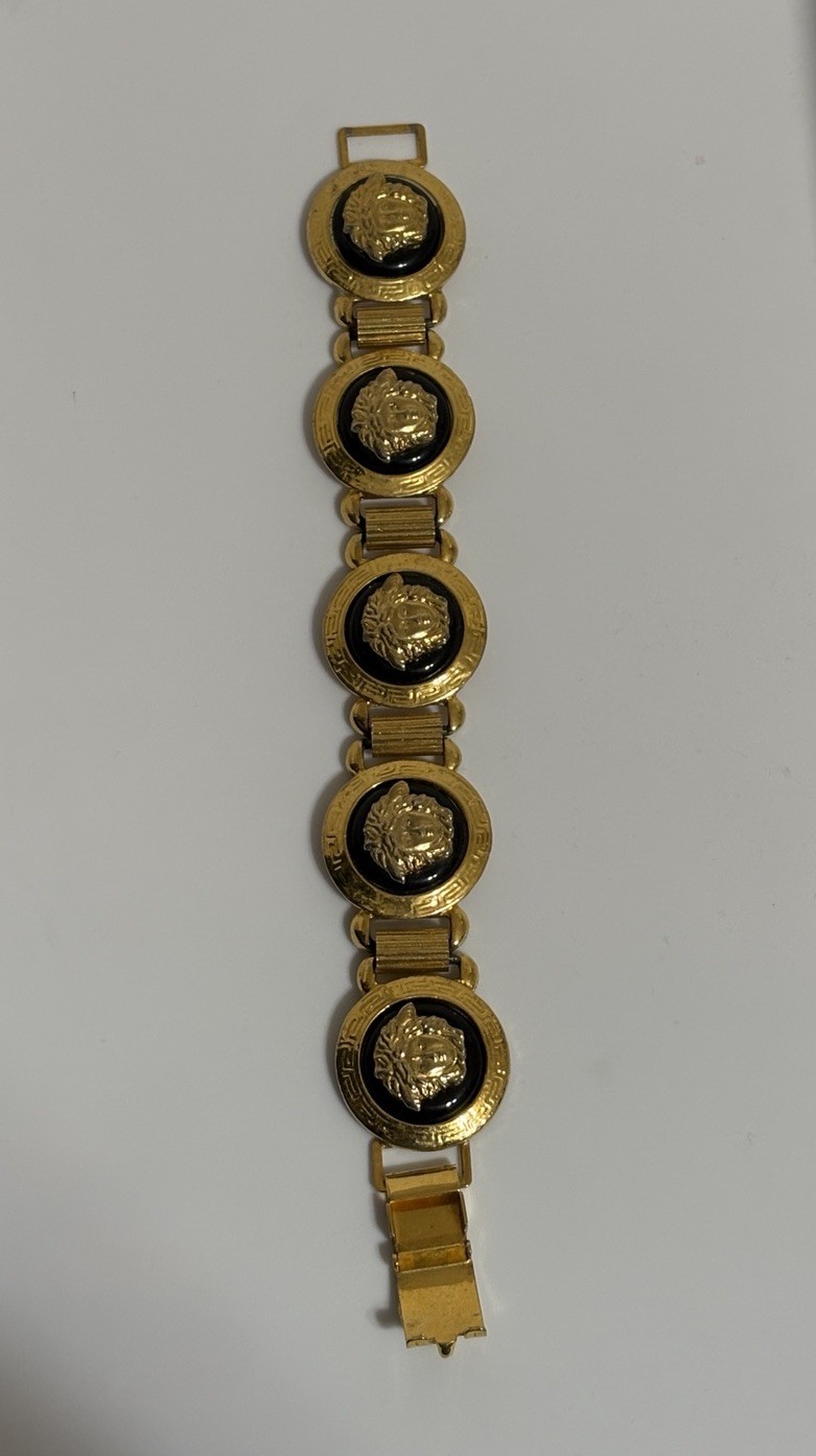 Vtg Gianni Versace Gold Black Medusa Bracelet