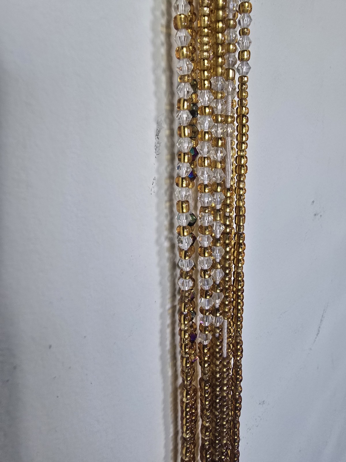 Gold Clear Multi-Strand Beaded Necklace Glass Plastic Beads Clear Main Stone