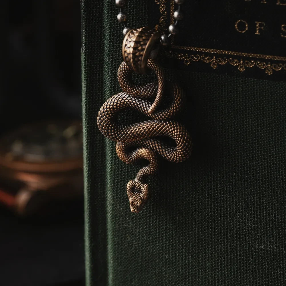 Brass Snake Pendant Necklace Viper Handmade Jewelry Gift Goth Animal for Men