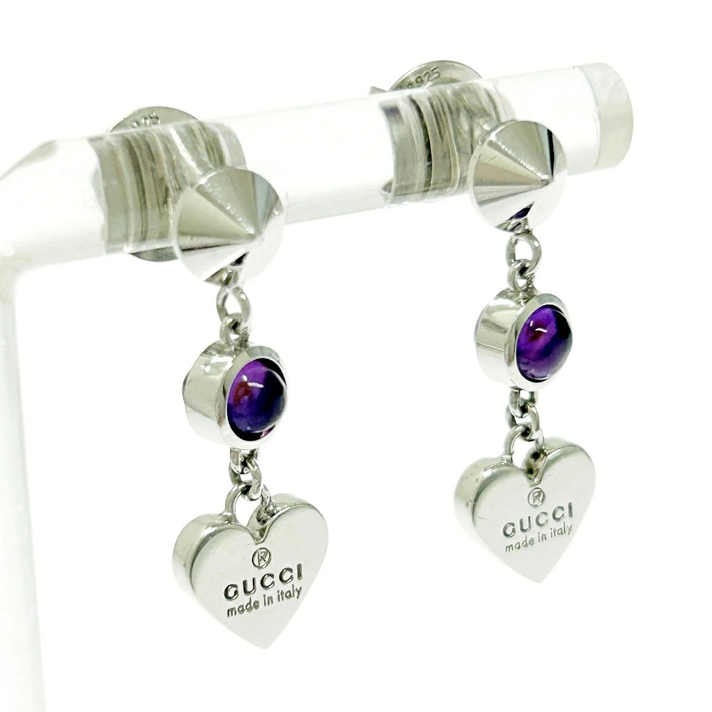 GUCCI Silver Heart Amethyst Earrings 4.7g 925 Women’s Accessories 2.5cm x 0.8cm