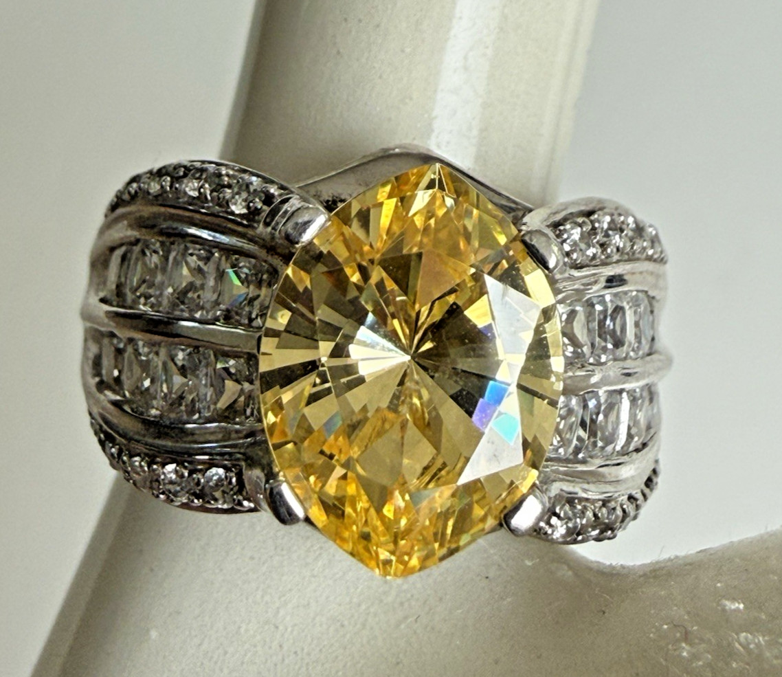 Stunning Marquise Canary Yellow Citrine & Clear CZ’s 925 Sterling Silver SZ8