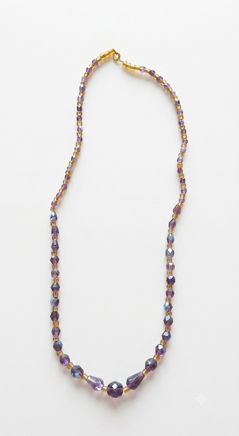 Vintage Italian Crystal Bead Necklace, Dark Mauve/Amethyst Tone, Elegant Beaded