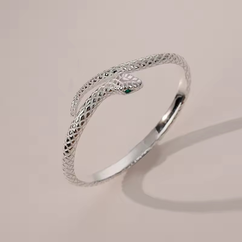 Elegant 925 Sterling Silver Charm Cobra Snake Design Bracelet Bangle Cuff