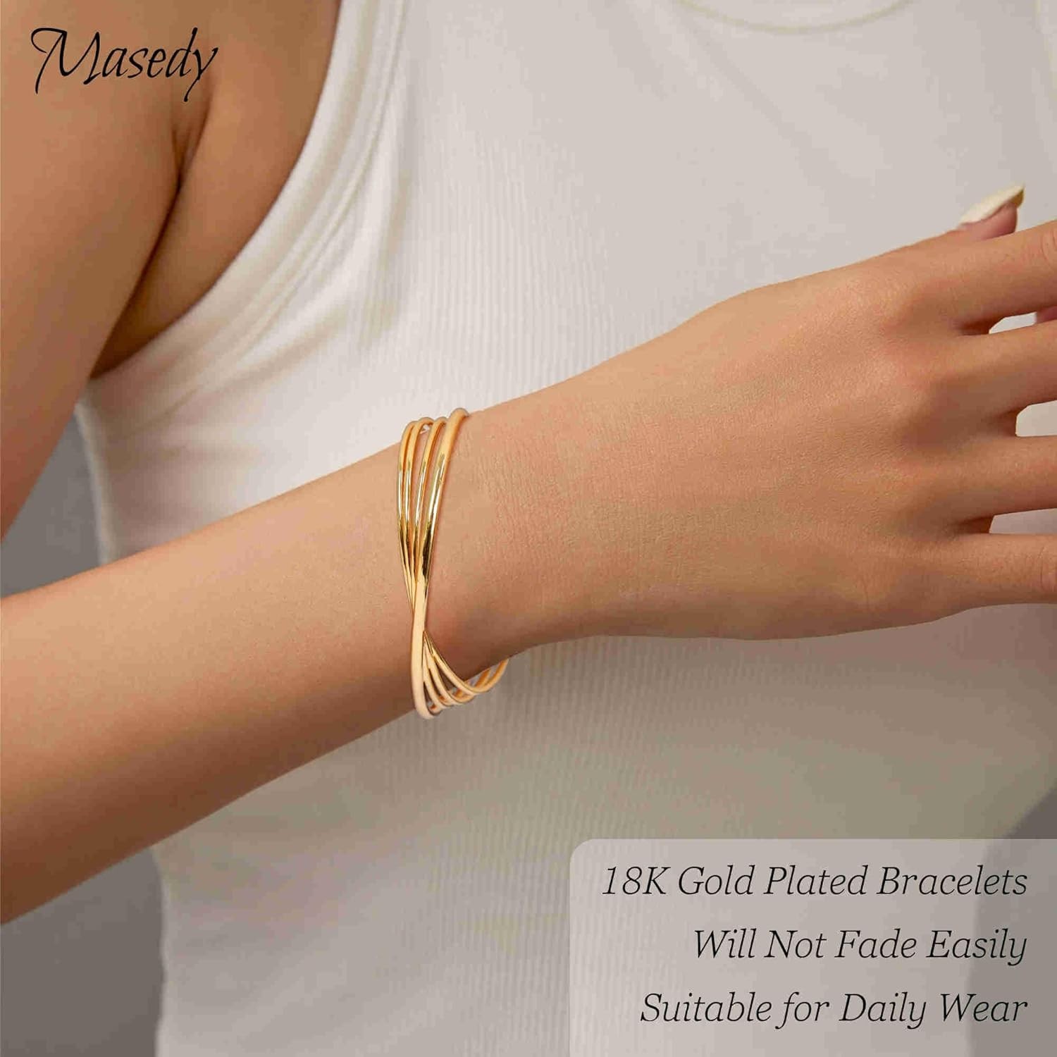 18K Gold Plated Cuff Bracelets for Women Adjustable Open Bangle Bracelet Gold Mi