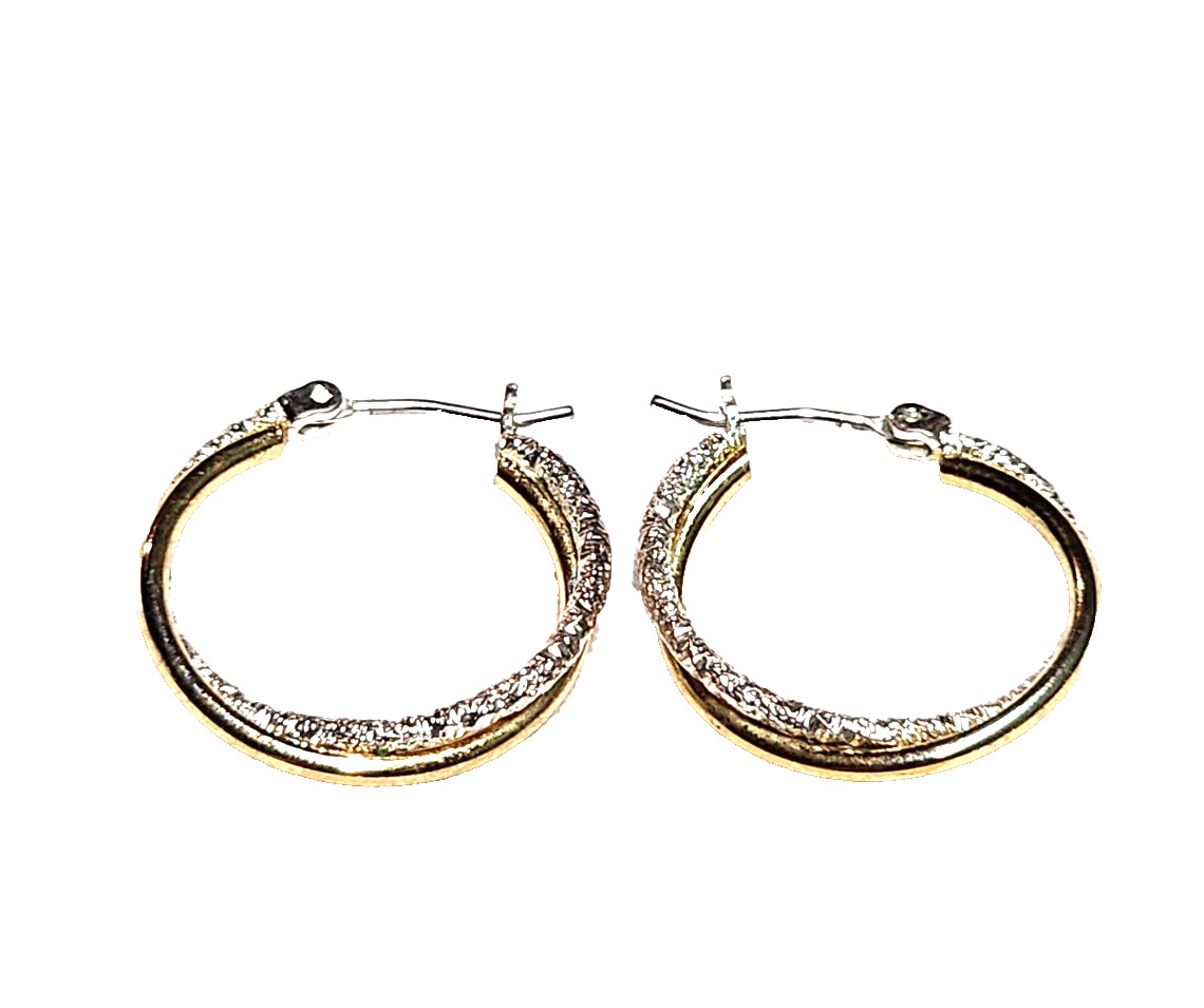 Gold & Textured Silver Tones Double Hoop Fashion Costume Retro 7/8″ English Lock