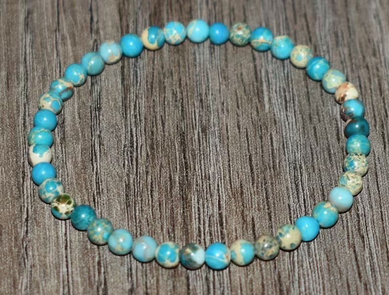 Blue Sea Sediment Jasper 4mm Beads Healing Stretch Women Bracelet for Stacking